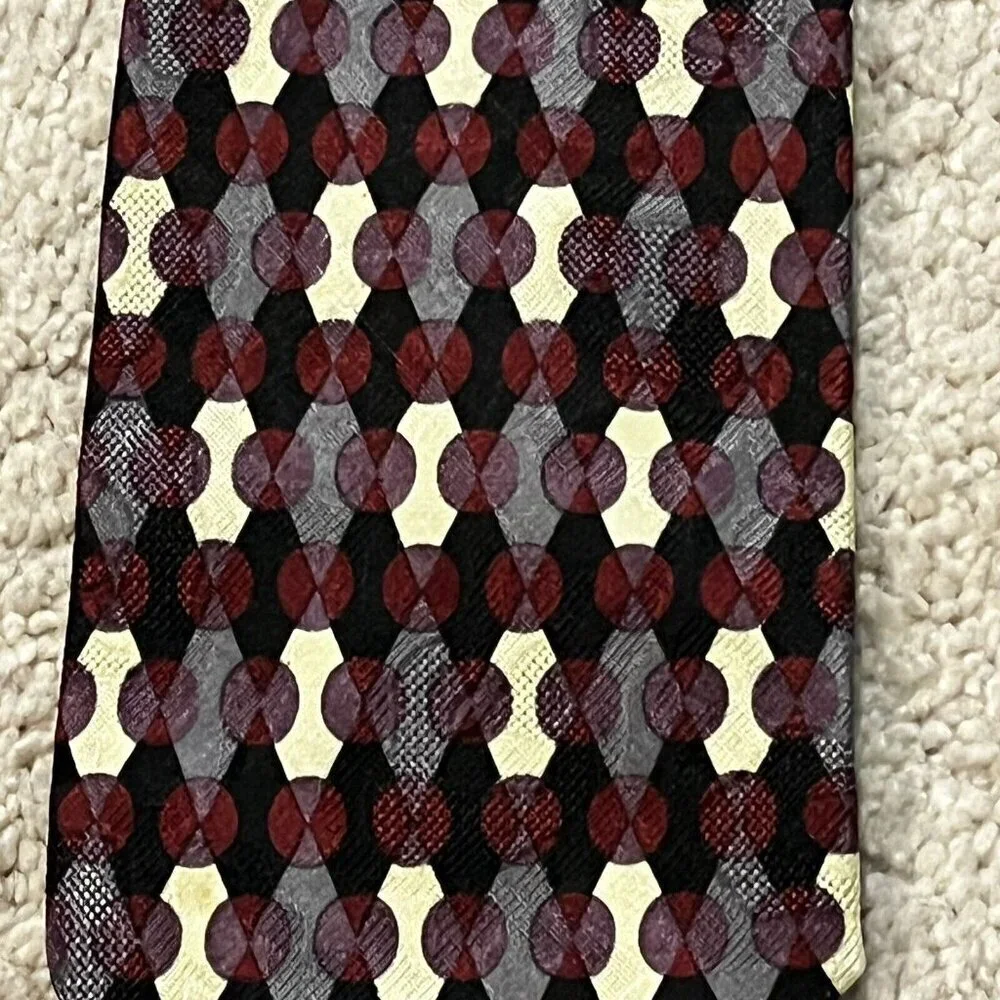Jhane Barnes Silk Neck Tie Dots Diamonds Geometric Print Made in Japan Luxury - Picture 5 of 8